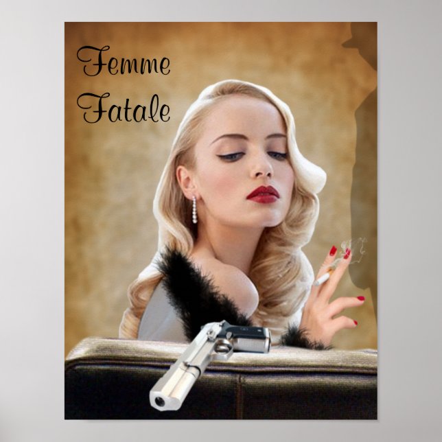 Póster Retro Femme Fatale Diva - Fumante e Armas (Frente)
