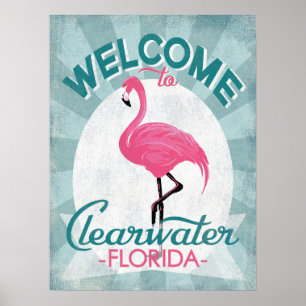 Poster Retro Flamingo Cor-de-Rosa Flamingo, na Flórida