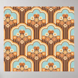 Poster Retro Floral: 70s Revival de Papel de Carteira
