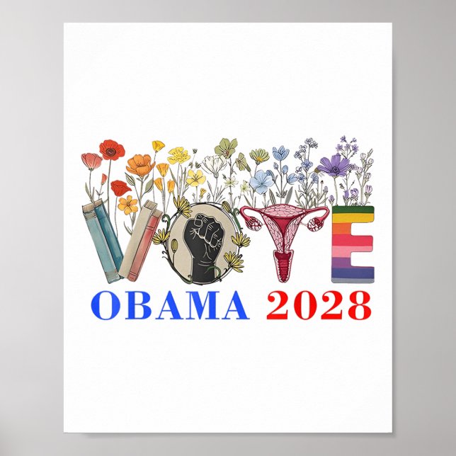Poster Retro Floral Obama 2028 (Frente)