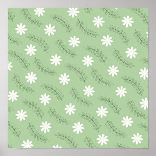 Poster Retro Floral Verde Sage Whimsical, Cheio