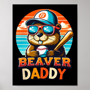 Poster Retro Fofo Castor Papai Bysebyll Vintage Animal Es
