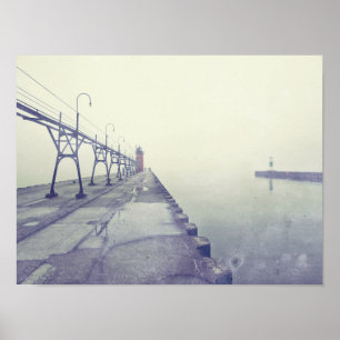 Poster Retro Fog Coberto pelo Farol de Michigan