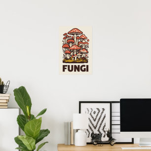 Poster Retro Fungi Mushroom Cluster Vintage Botânico