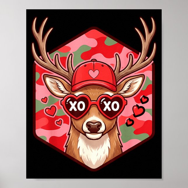Poster Retro Funny Boys Valentines Day Hunting Deer Camo  (Frente)