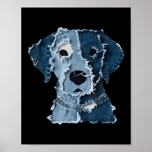 Poster Retro Funny Denim Patch Animal Cão  (Frente)