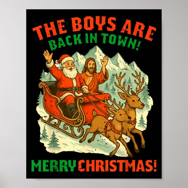 Poster Retro Funny Santa Jesus The Boys Are Back In Town  (Frente)