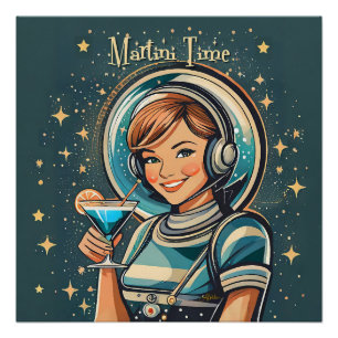 Póster Retro Futurista Garota Astro Tempo de Martini