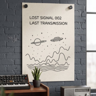 Poster Retro Futurista Transmissão Espacial de Sinal Perd