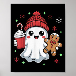 Poster Retro Ghost Beanie Natal Férias Natal Coffee G