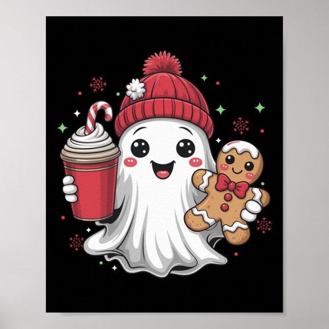 Poster Retro Ghost Beanie Natal Férias Natal Coffee G (Frente)