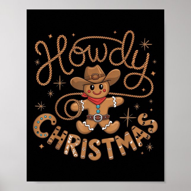Poster Retro Gingerbread Cowboy Western Howdy Christmas U (Frente)