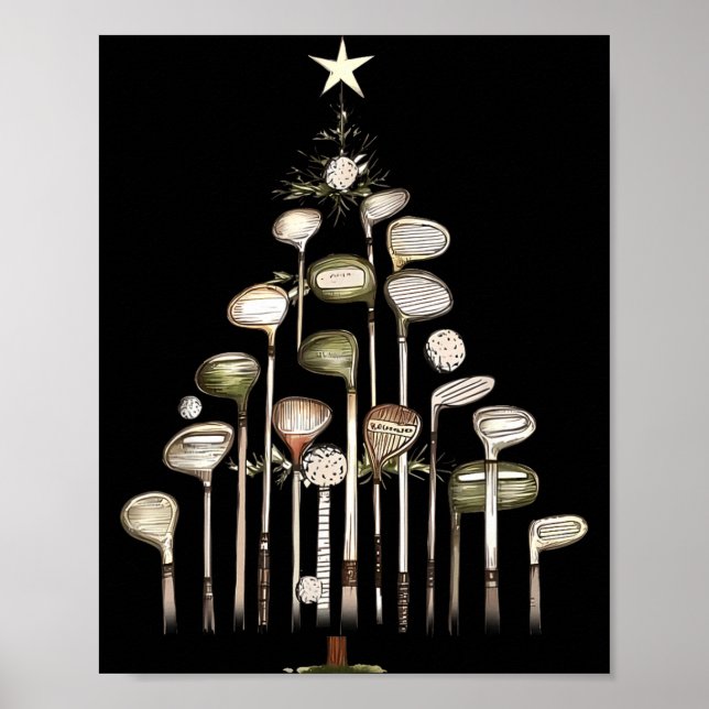 Poster Retro Golf Club Christmas Tree Golfing Xmas Golfer (Frente)