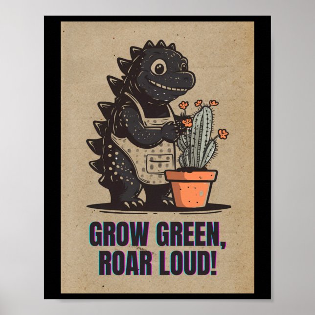 Poster Retro Greenzilla – Adesivo de jardinagem Godzilla  (Frente)