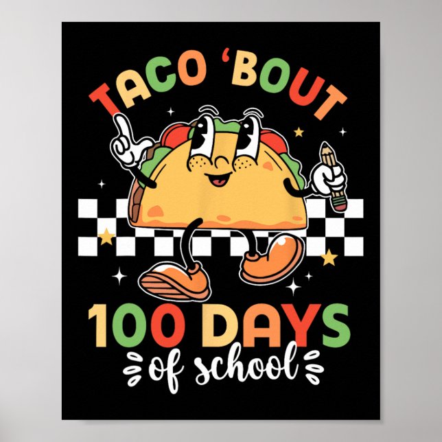 Poster Retro Groovy 100º Dia Professor Taco Cerca de 100  (Frente)