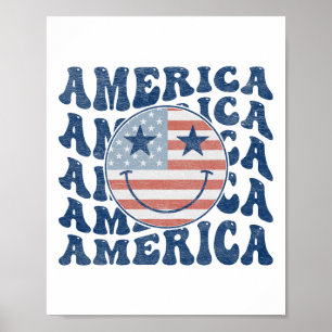 Poster Retro Groovy América EUA Sorriso Face Patriótico 4