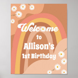Poster Retro Groovy Bem-Vindo Hippie Daisy Girl Aniversár