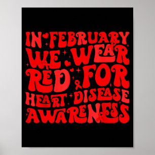 Poster Retro Groovy Em Fevereiro Usamos Coração Vermelho