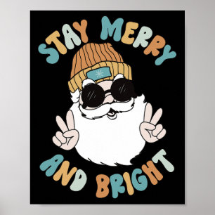 Poster Retro Groovy Feliz de Natal Fique Brilhante Papais