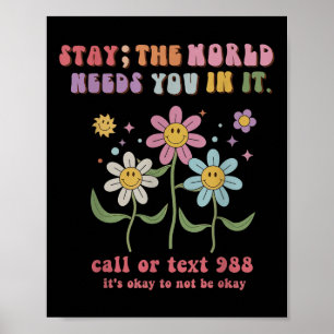 Poster Retro Groovy Fique O Mundo Precisa de Você 988 Sui