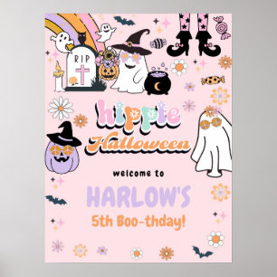 Poster Retro Groovy Ghost Hippie Halloween Aniversário
