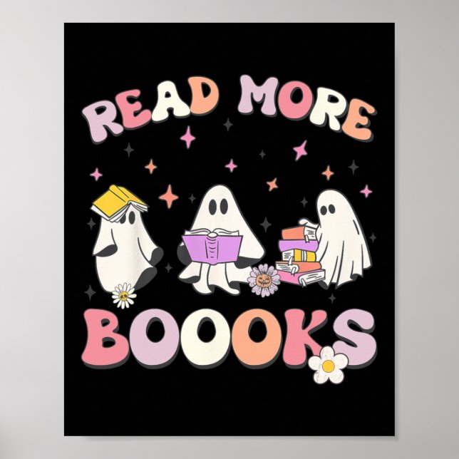 Poster retro Groovy Leia mais livros Ghost Boo ghoul engr (Frente)