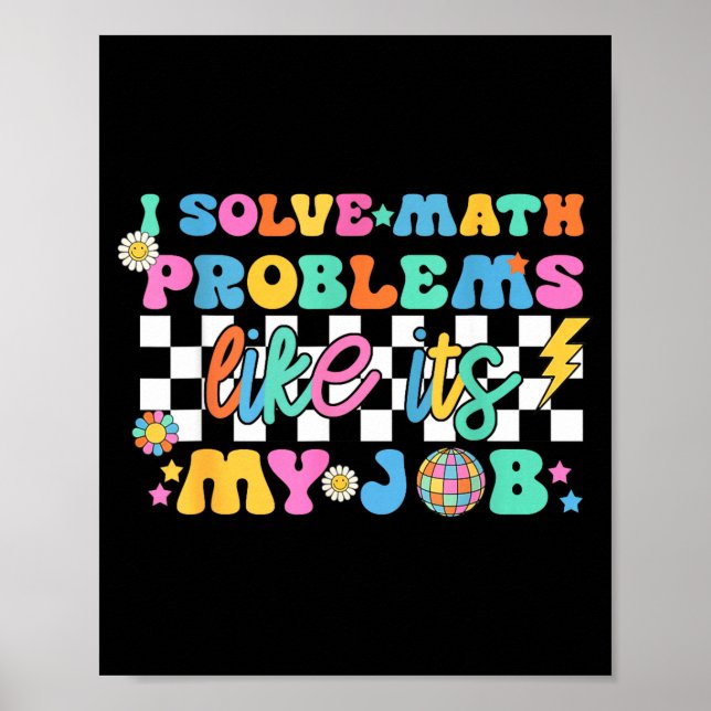 Poster Retro Groovy Math Teacher Funny Back To School Gif (Frente)