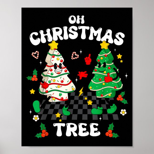 Poster Retro Groovy Oh Christmas Tree Cake Pajamas Xmas K (Frente)