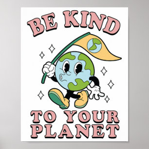 Poster Retro Groovy Seja gentil com seu planeta Terra Dia