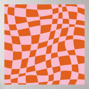 Poster Retro Groovy Wavy Psychedelic Checkerboard Check Y