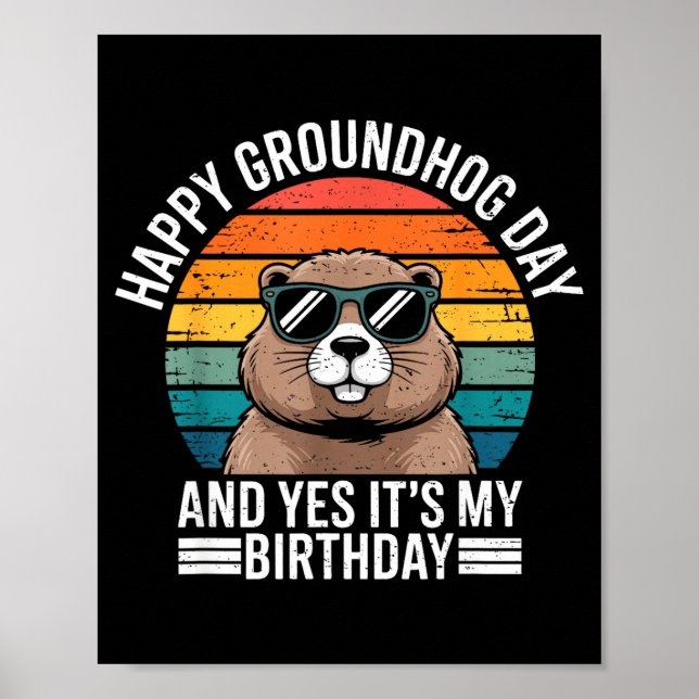Poster Retro Groundhog Solteiros Aniversário Vintage Engr (Frente)