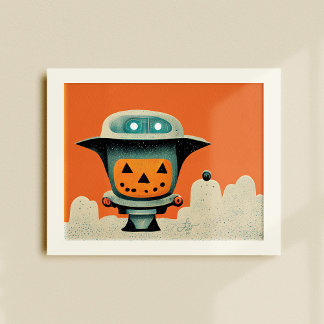 Poster Retro Halloween Robot 001 ・ Bela Arte Para Criança