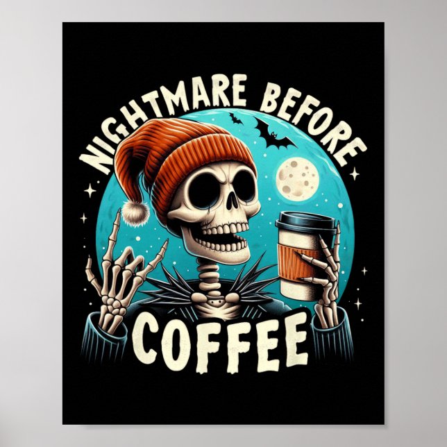Poster Retro Halloween Skeleton Café Mug Scary Night Be (Frente)