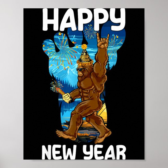 Poster Retro Happy New Year 2026 Bigfoot Lovers New Years (Frente)