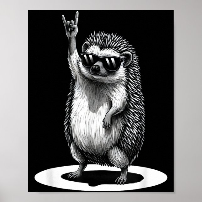 Poster Retro Hedgehog Rock Music Men Kids Women Funny Ani (Frente)