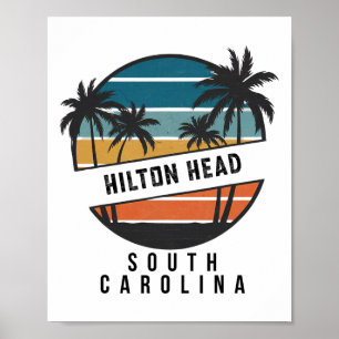 Poster Retro Hilton Head Carolina do Sul Surfboard Surfin