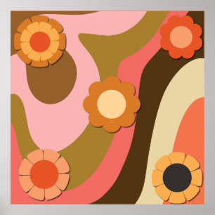 Poster Retro hippie flower swirls  