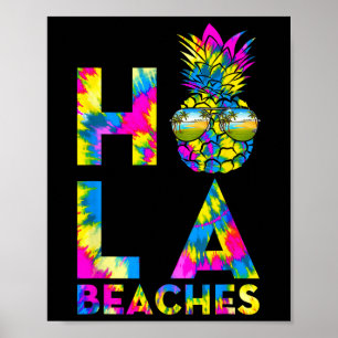 Poster Retro Hola Beaches Pineapple Tiedye Beach Summer V