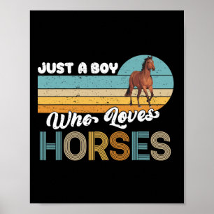 Poster Retro Horseback Andando Sobre Um Menino Que Ama