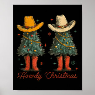 Poster Retro Howdy Natal Vovô Vestido Árvore de Natal