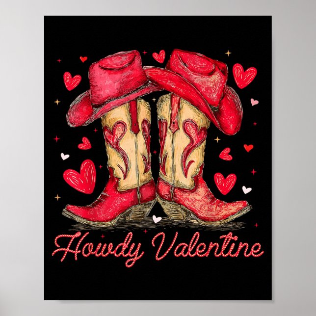 Poster Retro Howdy Valentine Cowboy Boots Western Valenti (Frente)