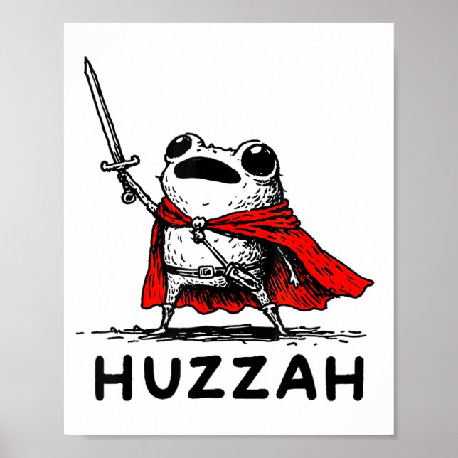 Poster Retro Huzzah Frog Knight Funny Sword Meme Quote  (Frente)