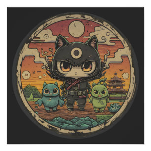 Póster Retro Island Pals: Ninja Cat Crew