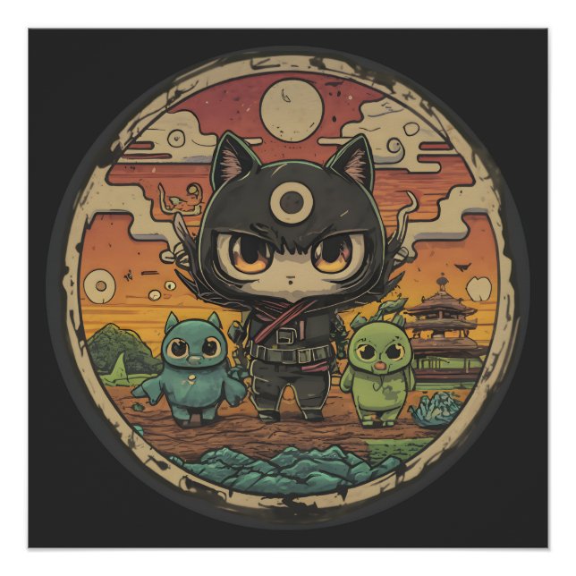 Póster Retro Island Pals: Ninja Cat Crew (Frente)