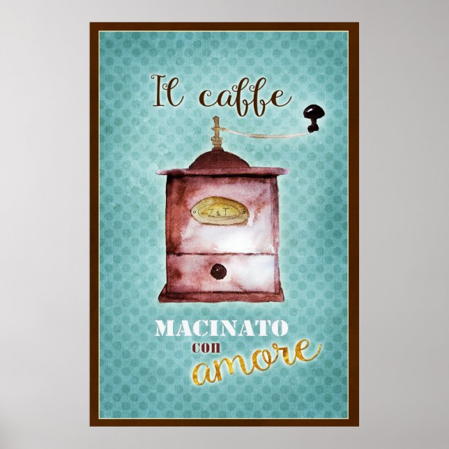 Poster Retro italiano vintage cafeeiro verde castanho (Frente)