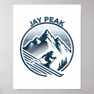 Poster Retro Jay Peak Vermont Skiier Blue Vintage M