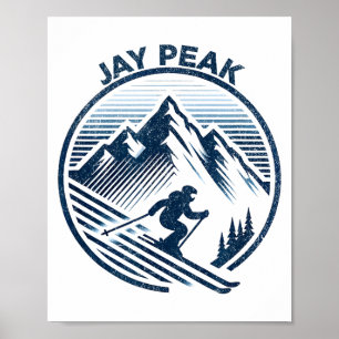 Poster Retro jay pico vermont esqui esquiador azul vintag