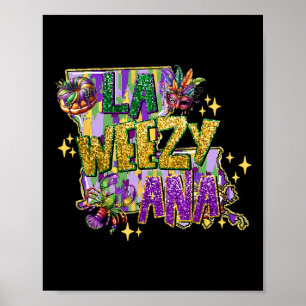 Poster Retro La Weezy Louisiana Map Mardi Gras New Orlean