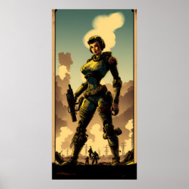 Póster retro Lienzo chica de la guerra vintage