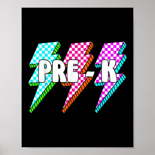 Poster Retro Lightning Bolt Pré-k De Volta À Checkere Esc (Frente)